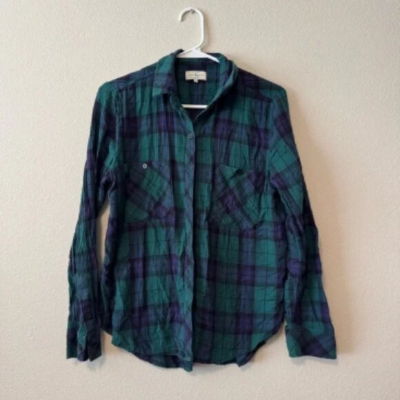 Lucky Brand Green and Purple Plaid Shirt - Picture 1 of 3